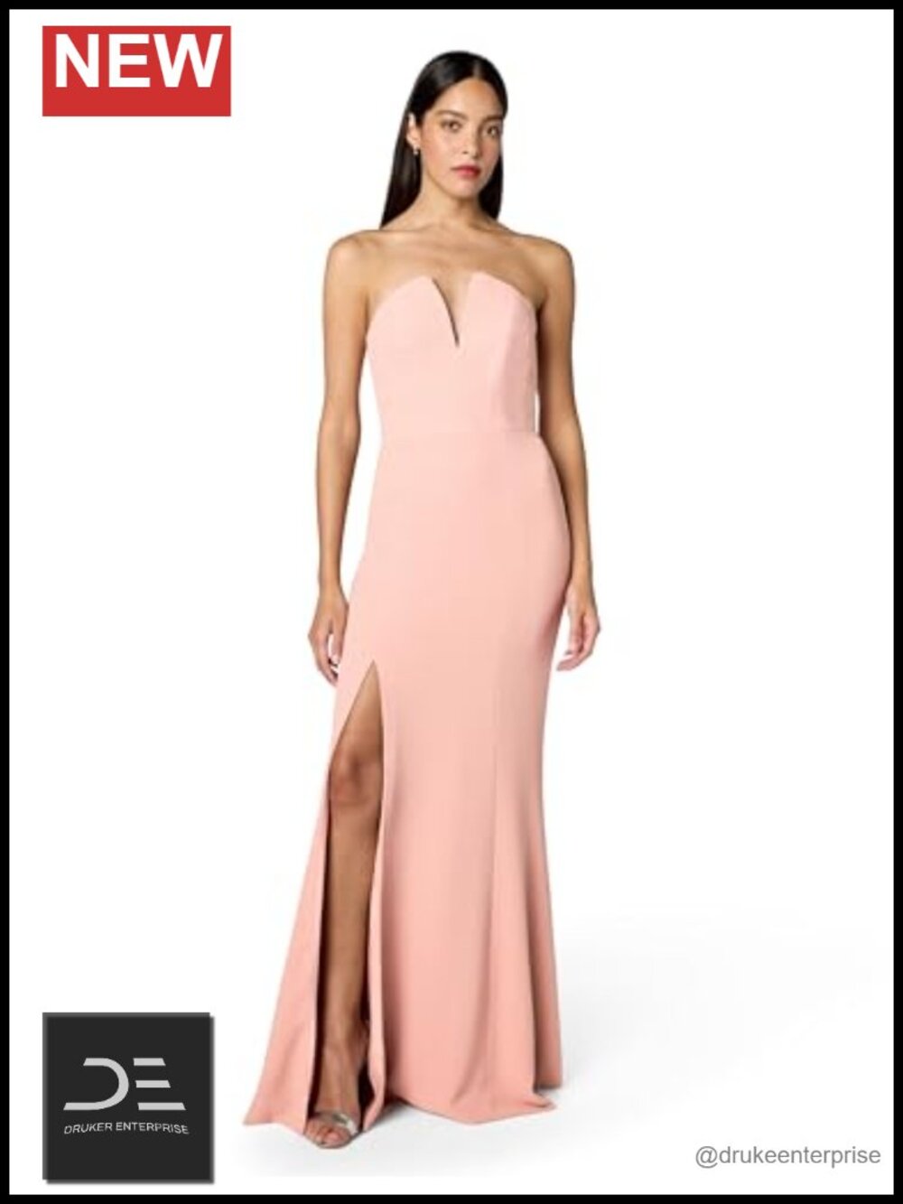 Mermaid Maxi Dress Strapless V-Neck Backless Front Slit Evening Formal